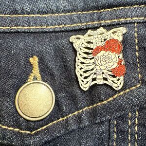 ❤️Ribcage with Roses Anatomical Pin – Gothic Romantic Statement Fashion Jewelry